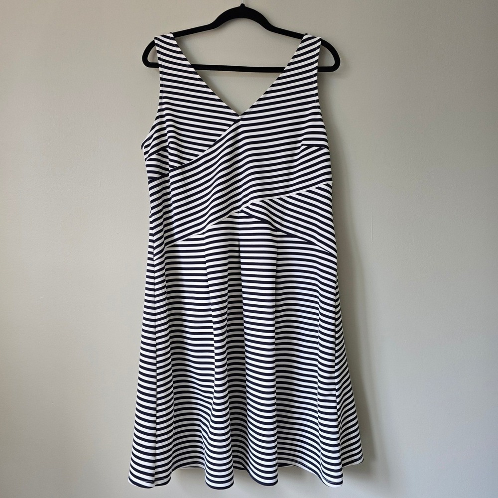 Lane Bryant Nautical Striped V-Neck Fit & Flare Dress Coastal Chic | Size 16